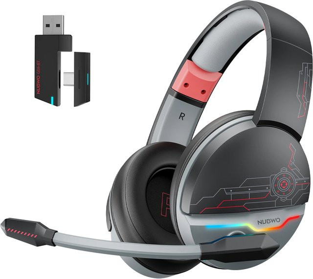 NUBWO G08 Dual Wireless Gaming-Headset mit Mikrofon, 2,4 GHz und Bluetooth 5.3, 50-mm-Treiber und RGB-Beleuchtung, Schwarz/Camo, kompatibel mit PS5 und PS4 - Bild 1