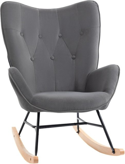 HOMCOM Schaukelstuhl mit Armlehnen aus Polyester und Metall, Rautensteppung, Grau/Mehrfarbig, B: 70 cm, T: 65 cm, H: 96 cm - Bild 1