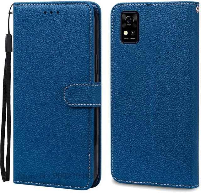 Handyhülle für ZTE Blade A31 aus weichem TPU Silikon und Leder-Klappbrieftasche in Navy Blau - Bild 1