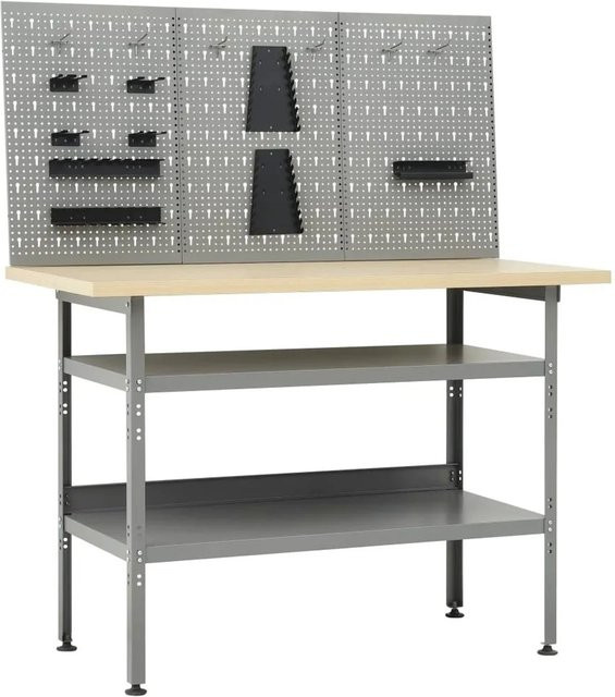 vidaXL Werkbank mit 3 Werkzeugwänden und Pegboard in Grau, höhenverstellbar, B/T/H: 120 x 60 x 85 cm - Bild 1