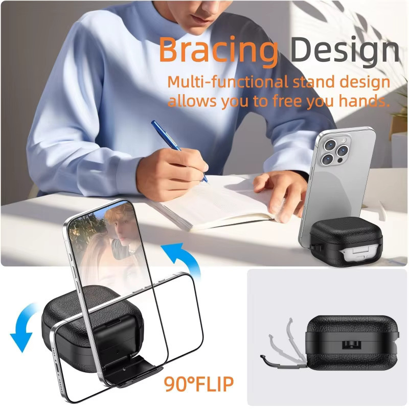 Stoßfeste Lederhülle mit Sicherheitsverschluss für Samsung Galaxy Buds 4 und Buds 4 Pro in Schwarz oder Weiß - Bild 4