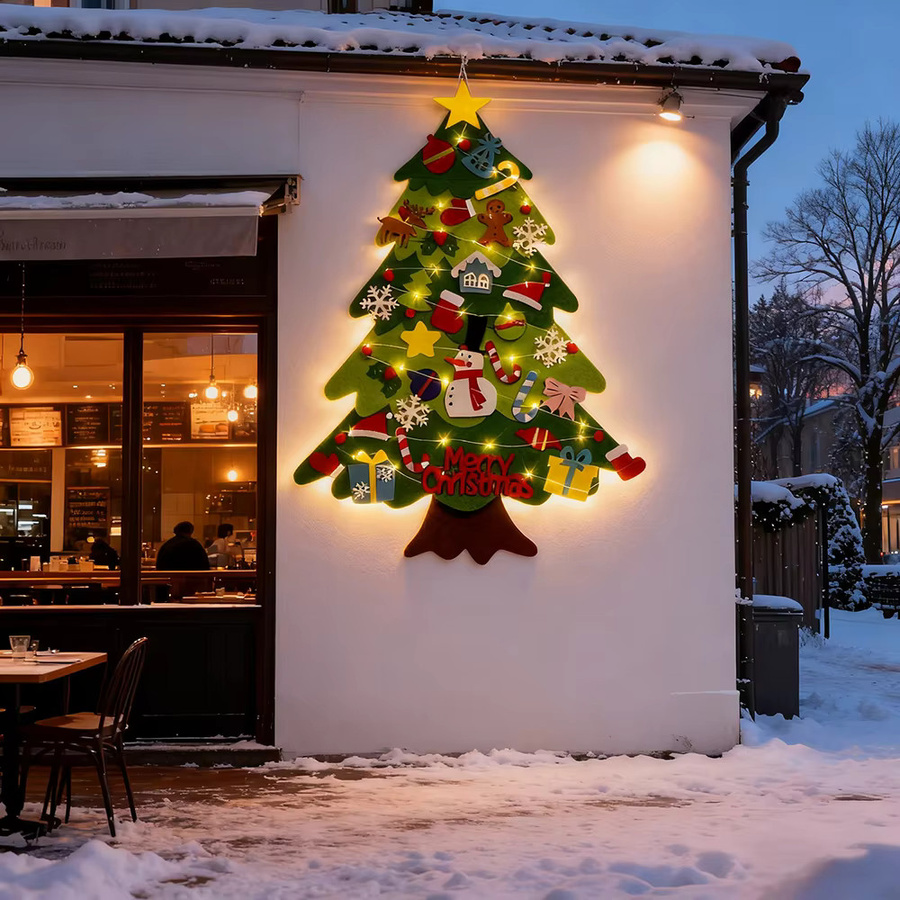 SHIQIAN DIY-Weihnachtsbaum aus Filz mit LED-Leuchten in Grün zur Wanddekoration - Bild 6