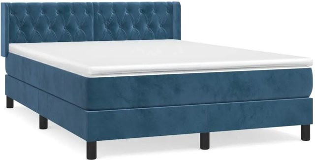 vidaXL Boxspringbett mit Matratze in Dunkelblau aus Samt, Hybridbett mit Taschenfederkern, B/T: 140 x 190 cm - Bild 1
