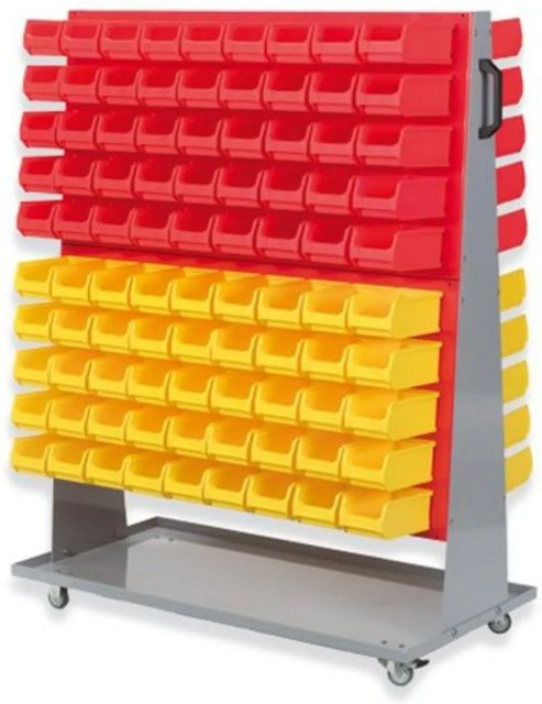 PROREGAL ProfiDrop Systemwagen auf Rollen mit roten Systemplatten und 180 roten sowie gelben Sichtlagerboxen, Farbe: Rot/Gelb/Silber, H x B x T: 130 x 100 x 50 cm - Bild 1