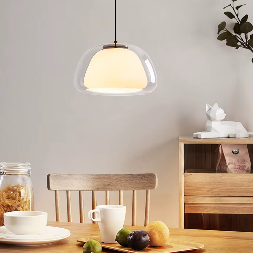 MZISOSOD Nordic Design Glas Anhänger Lampe mit Doppel-Glas in Transparent für Wohnzimmer, Esszimmer und Schlafzimmer - Bild 2
