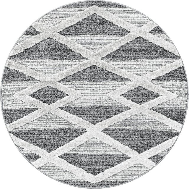 Ayyildiz Hochflorteppich Pisa in Grau, runder Teppich im skandinavischen Stil, Durchmesser: 120 cm - Bild 1