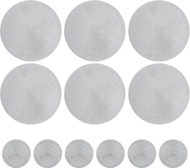 Bestbags Set aus 6 runden Tischsets und 6 Untersetzern aus Baumwolle, grau, geflochten und hitzebeständig - Bild 1