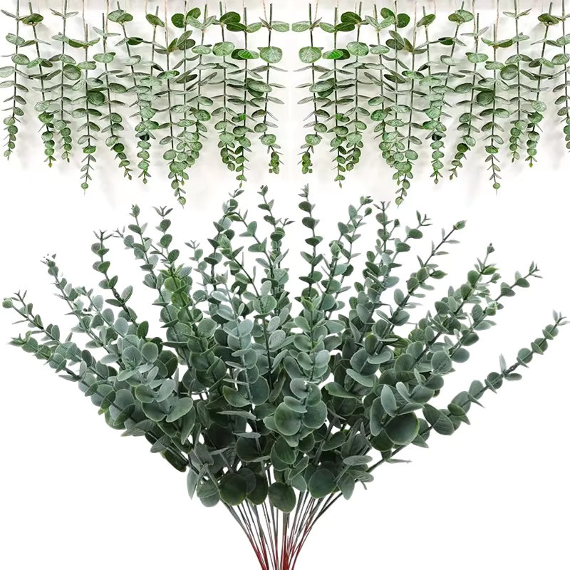 10-teiliges Set künstliche Eukalyptusblätter von NANDI in Grün und Gold für Tischdekoration und florale Gestaltung - Bild 3
