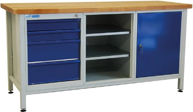 PROREGAL Werkbank Giant Rhino mit 4 Schubladen, Regalfach und 1 Tür, H x B x T: 84 x 170 x 60 cm, Traglast 500 kg, Lichtgrau und Lichtblau - Bild 1