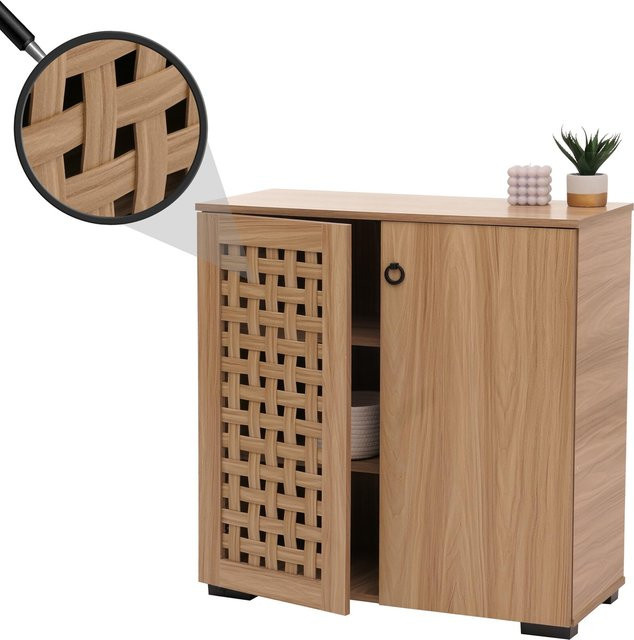 MCW Kommode N87 in Braun mit 3D-Flecht-Design, 2 Türen und 3 Staufächern mit Soft-Close, B: 82 cm, H: 80 cm, T: 37 cm - Bild 1