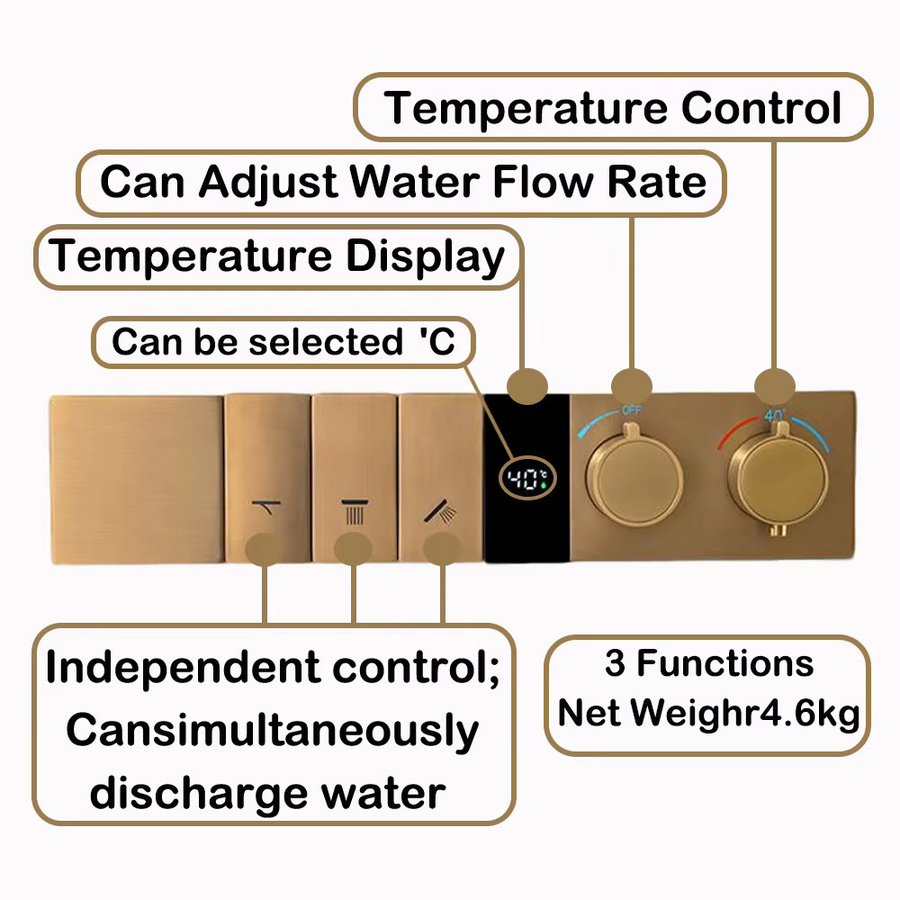 Qlonn Unterputz-Duscharmatur mit Knopfthermostat und Temperaturanzeige aus Messing - Bild 3