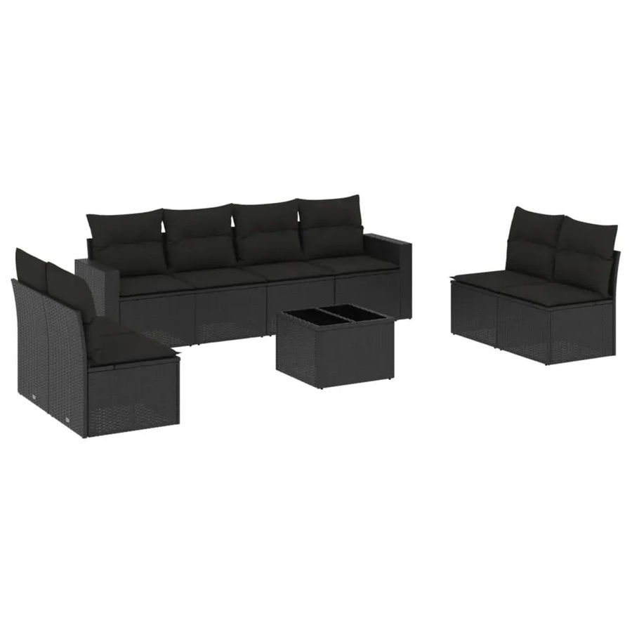 vidaXL 9-tlg. Garten-Sofagarnitur aus Poly-Rattan mit Kissen in Schwarz - Bild 2