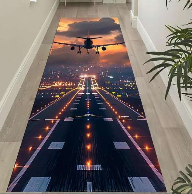 Lodestar Teppichläufer Flugzeug Landebahn Luftaufnahme, rutschfest und waschbar, B/T: 40 x 120 cm, Mehrfarbig - Bild 1