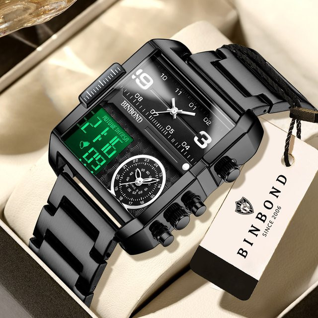 BINBOND Armbanduhr, Quarz, Edelstahl, Schwarz, Herren - Bild 1
