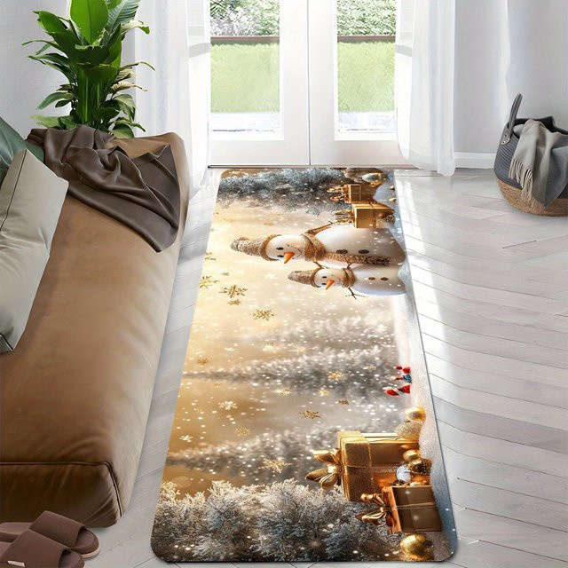 VIKAMA Weihnachtsschneemann Laufteppich in Gold, weich und waschbar, Rechteckig, B/T: 180 x 60 cm - Bild 1