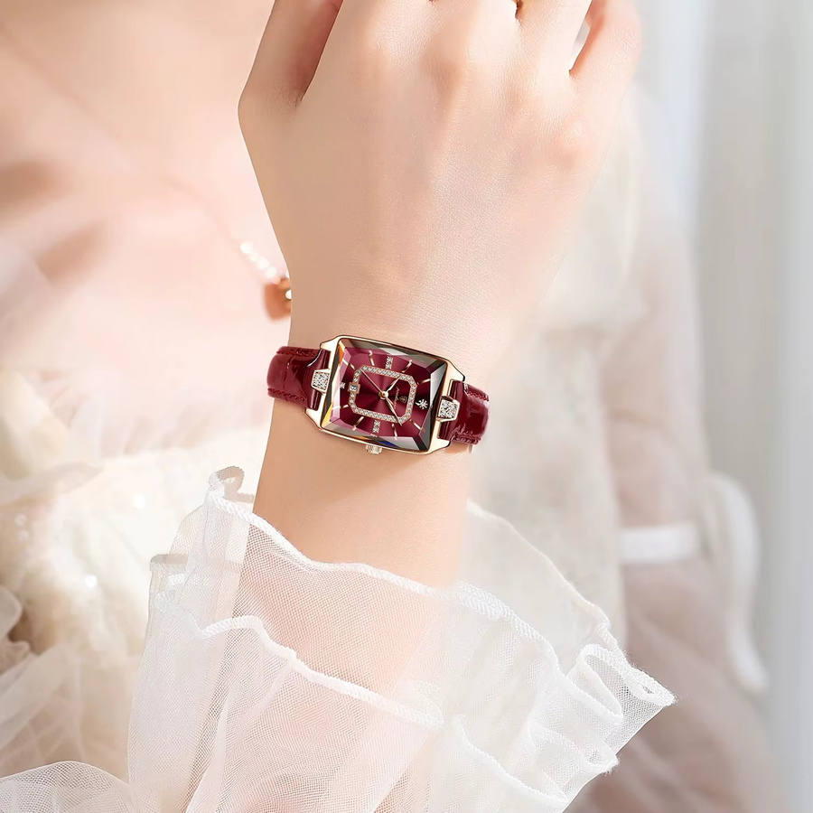 POEDAGAR Armbanduhr, Quarz, Rechteckig, Leder, Roségold, Damen - Bild 5