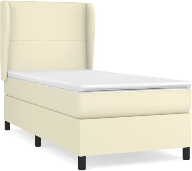 vidaXL Boxspringbett mit Matratze in Beige aus Kunstleder und Stoff, Hybrid-Design mit Taschenfederkern, B/T/H: 90 x 200 cm - Bild 1