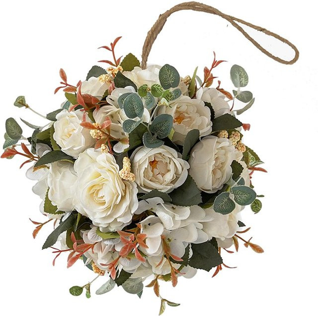 Igeteck Kunstblumen Blütenkugeln aus Hortensien und Pfingstrosen in Beige und Weiß zur Dekoration für Hochzeit, Garten und Party - Bild 1