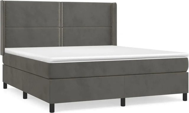 vidaXL Boxspringbett mit Matratze und Kopfteil in Dunkelgrau, Hybrid-Design mit Taschenfederkern und Samtbezug, B/T/H: 180 x 200 x 128 cm - Bild 1