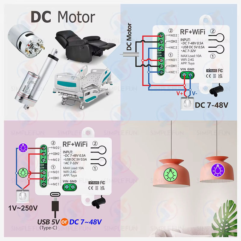 Tuya WiFi RF433MHz Motor Fernbedienung Schalter mit 2 Kanälen für Garagentoröffner und Motoren, kompatibel mit Alexa und Google Home, DC 12V/24V - Bild 5
