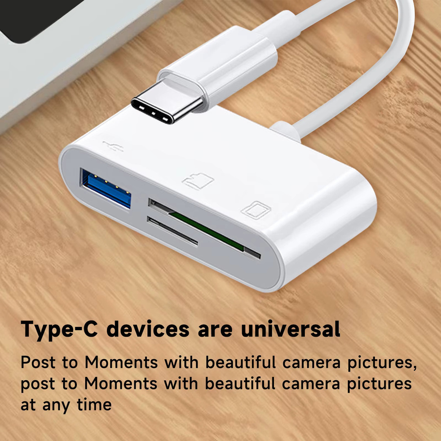 USB-C OTG Kartenleser in Weiß für SD und TF Speicherkarten zur Datenübertragung für Laptop, Handy und Tablet - Bild 2