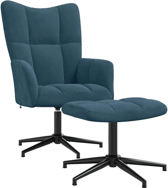 vidaXL Relaxsessel mit Hocker in Blau aus Samt mit 360 Grad Drehsitz und Metallgestell - Bild 1