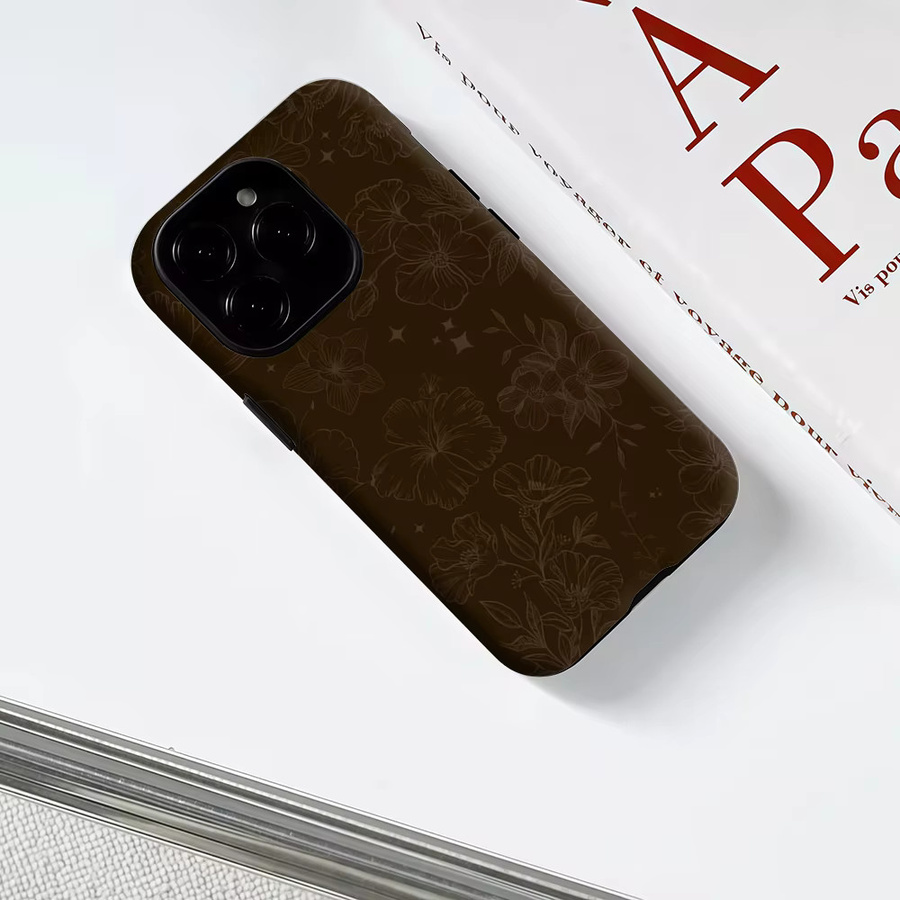 Potdemiel Handyhülle mit Blumenmuster in Braun für iPhone 17 16 15 14 13 Pro Max Plus mit Magnetfunktion und robustem Doppelschicht-Schutz - Bild 3
