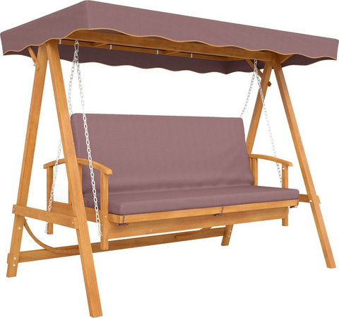 Outsunny 2 in 1 Hollywoodschaukel aus Holz mit Liegefunktion und Sonnendach, 3-Sitzer Gartenschaukel inklusive Sitzauflage, Braun, B/T/H: 236 x 130 x 181 cm