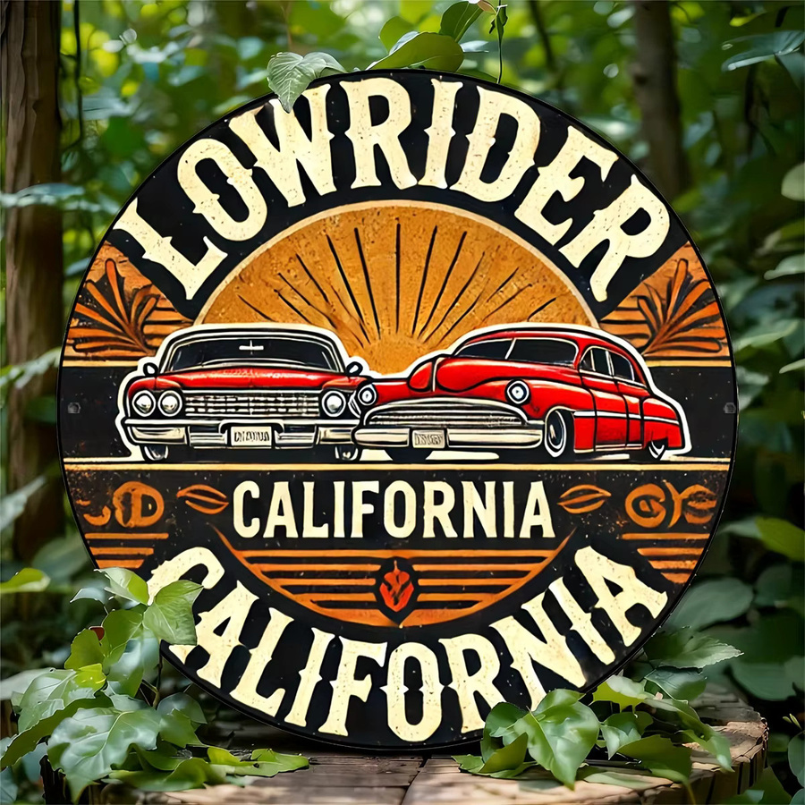 Potdemiel California Lowrider Rundes Aluminiumschild Vintage Wanddekoration Mehrfarbig Durchmesser: 20 cm - Bild 6
