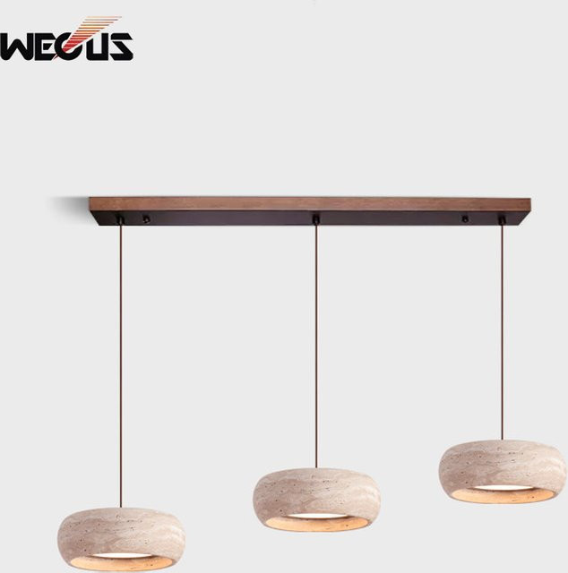 Wecus Vintage Wabi Sabi Pendelleuchte aus gelbem Travertin Stein, Multi Head Hängelampe für Esszimmer, Wohnzimmer und Schlafzimmer - Bild 1