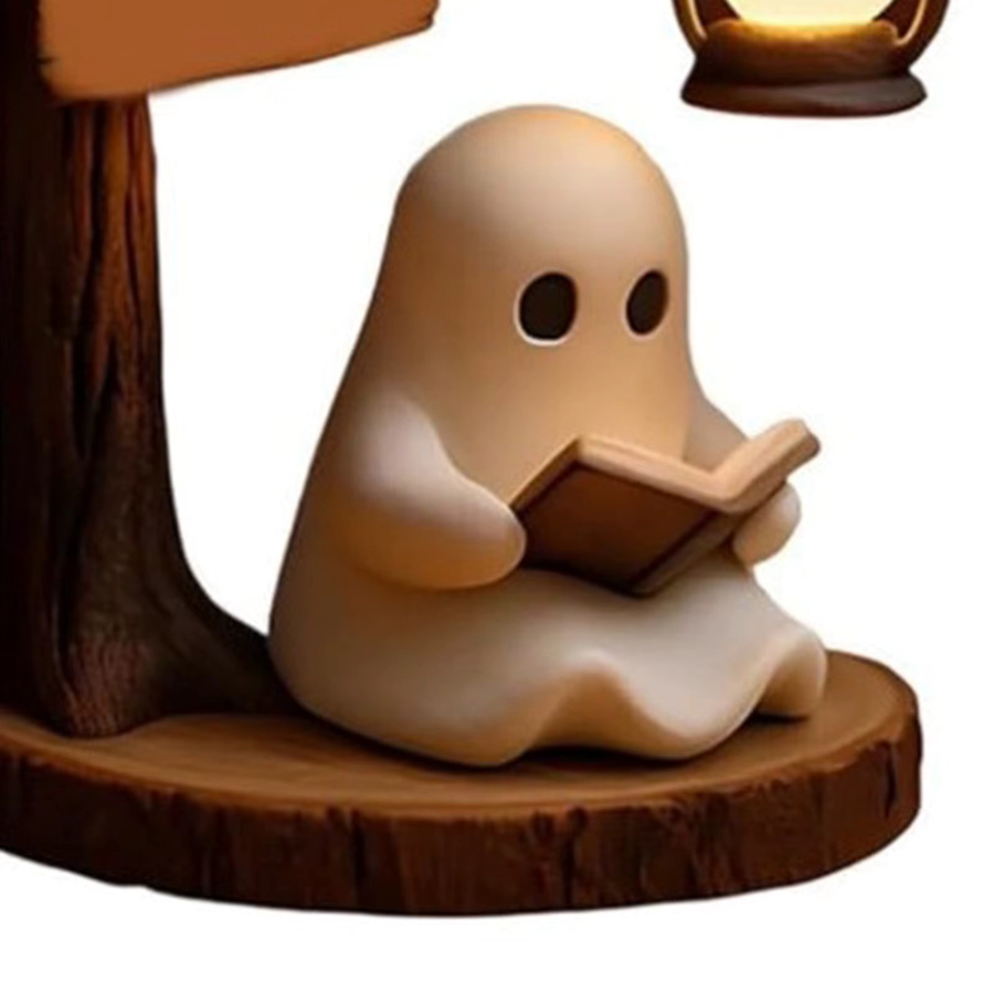 APWIKOGER Halloween Geist Nachtlicht aus Harz in Warmweiß als Desktop Ornament und Leselicht - Bild 3