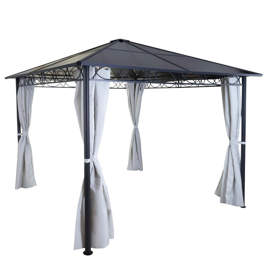 MCW Hardtop Pergola C77 Garten Pavillon mit Kunststoff-Dach und Seitenwand aus Alu in Hellgrau, B/T: 300 x 300 cm - Bild 2