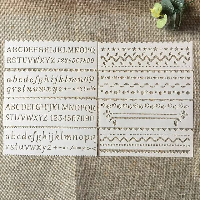 8-teiliges DIY-Buchstabenschichtvorlagen-Set aus Kunststoff in Weiß für Mal- und Prägeprozesse zur Gestaltung von Albumdekorationen und Karten - Bild 1
