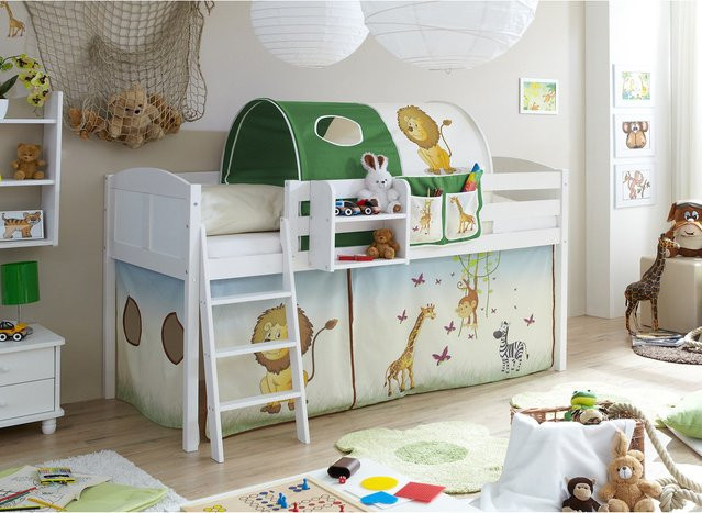TiCAA Hochbett Eric im Country-Stil aus Kiefernholz, Weiß - Bild 1