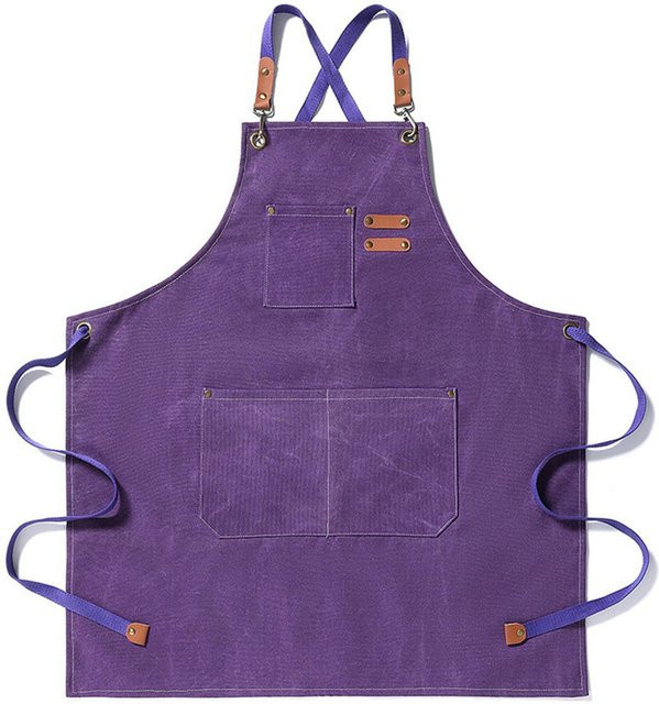 Bloom Play Professionelle Küchenschürze aus Leinen in Violett mit großer Tasche für Damen und Herren - Bild 1