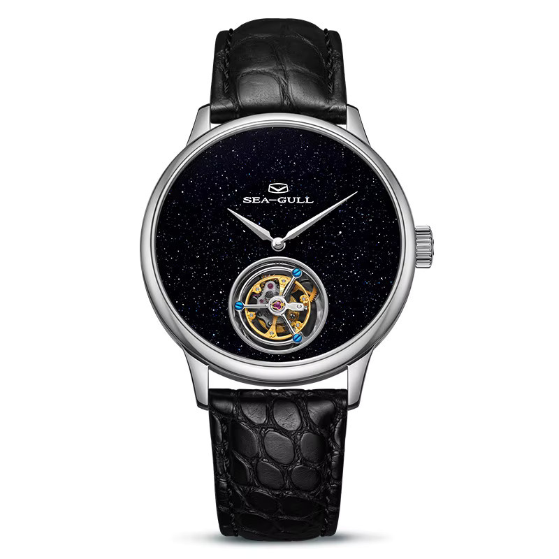 Seagull Armbanduhr Tourbillon, Handaufzug, Edelstahl, Leder, Herren - Bild 2