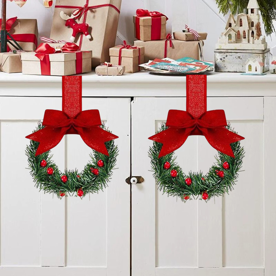 6er Set künstliche Weihnachtskränze in Beige und Grün mit Schleife zur Dekoration für Innenbereich und Türkranz - Bild 5