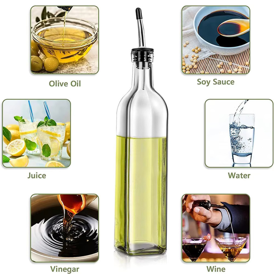 EliteHMX Olivenöl-Spenderflasche und Essigspender-Set aus Glas in Transparent und Grün mit Ausgießern, Trichter und Bürste - Bild 4