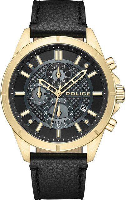 Police Herrenuhr Burbank Chronograph, Quarz, Edelstahl, 45 mm, Leder, Schwarz - Bild 1