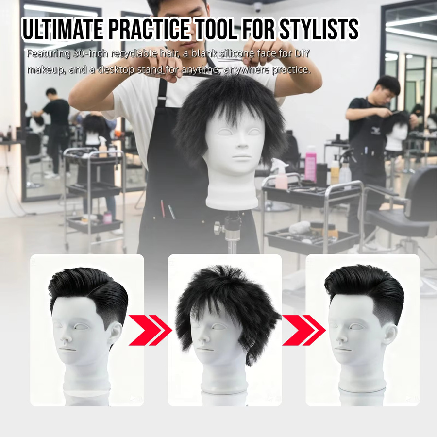 Echthaar Mannequin Kopf mit Ständer für Friseur Ausbildung - Bild 5