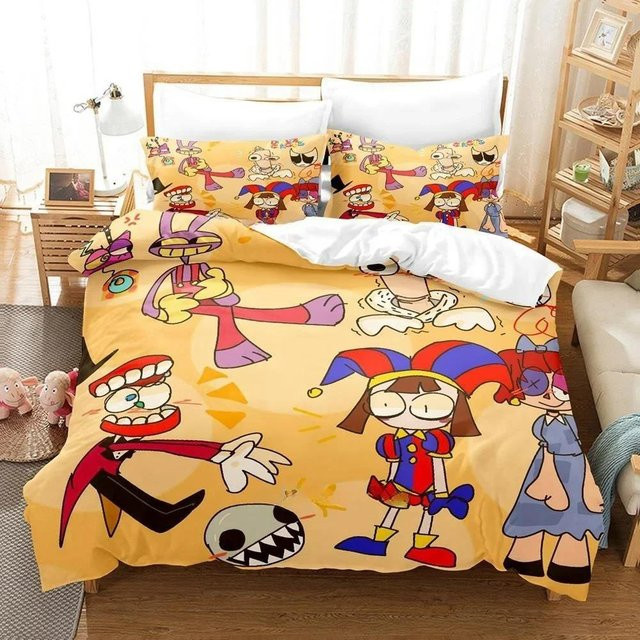 Dreiteiliges Bettwäsche-Set Das Erstaunliche Digitale Zirkus mit Cartoon Anime Motiv, Mikrofaser, Mehrfarbig, B/H: 135 x 200 cm - Bild 1