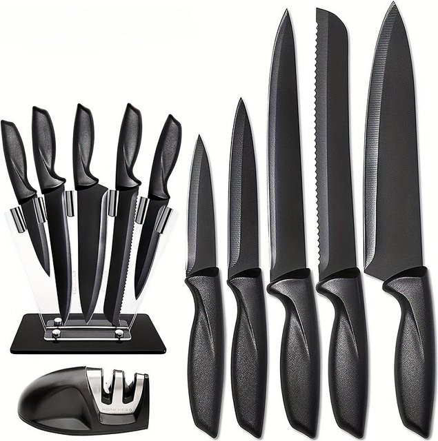 PLYS 7-teiliges Küchenmesser-Set aus rostfreiem Edelstahl in Schwarz mit Messerhalter - Bild 1