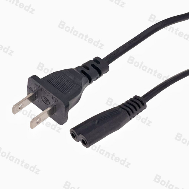 Bolantedz Stromkabel Schwarz mit 2-Pin AC EU/US Stecker, 0,5 m Netzkabel für Desktop und Laptop - Bild 1