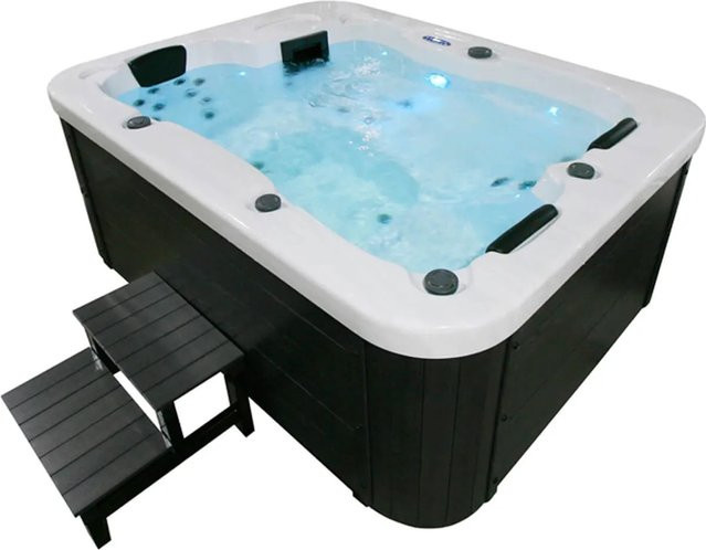 Home Deluxe Outdoor Whirlpool White Marble Plus inklusive Treppe und Thermoabdeckung in Weiß Marmor - Bild 1