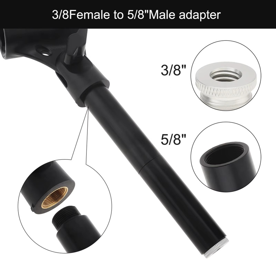 DigiYes Mikrofon-Verlängerungsrohr aus Aluminiumlegierung für Schreibtisch- und Armständer, 2 Stück, Schwarz, 5/8 Zoll - Bild 3
