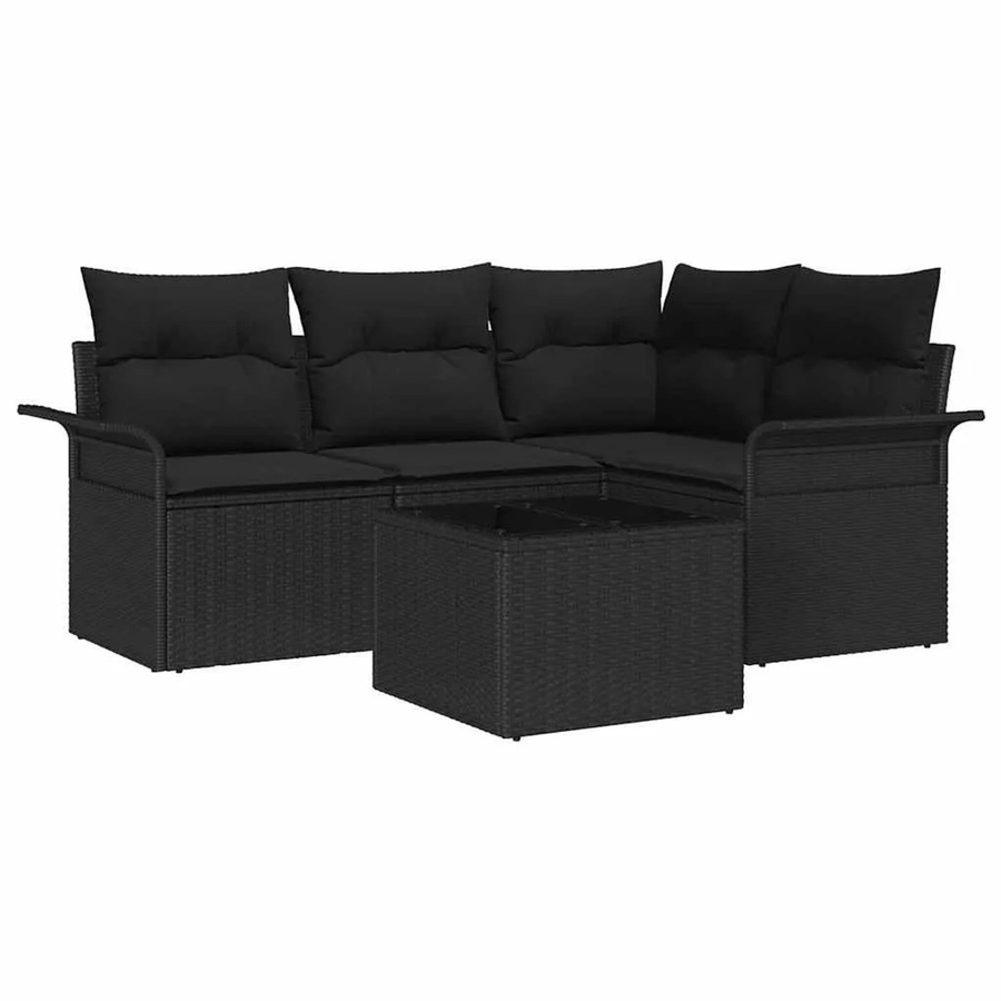 vidaXL Garten-Sofa-Set aus Poly-Rattan in Schwarz, 5-teiliges L-Shape Lounge-Set mit UV-beständigen Kissen - Bild 2