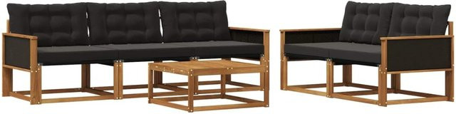 vidaXL Outdoor-Sofagarnitur aus Akazienholz mit Textilene und Kissen, 6-teilig, Schwarz und Natur - Bild 1