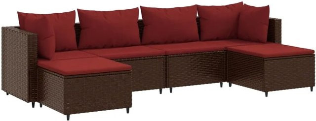 vidaXL 6-tlg Garten-Lounge-Set aus braunem PE-Rattan mit Polsterkissen und pulverbeschichtetem Stahlgestell - Bild 1