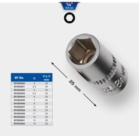 Brilliant Tools 1/4 Zoll Sechskant-Stecknuss aus Chrom-Vanadium in Silber, 7 mm - Bild 2