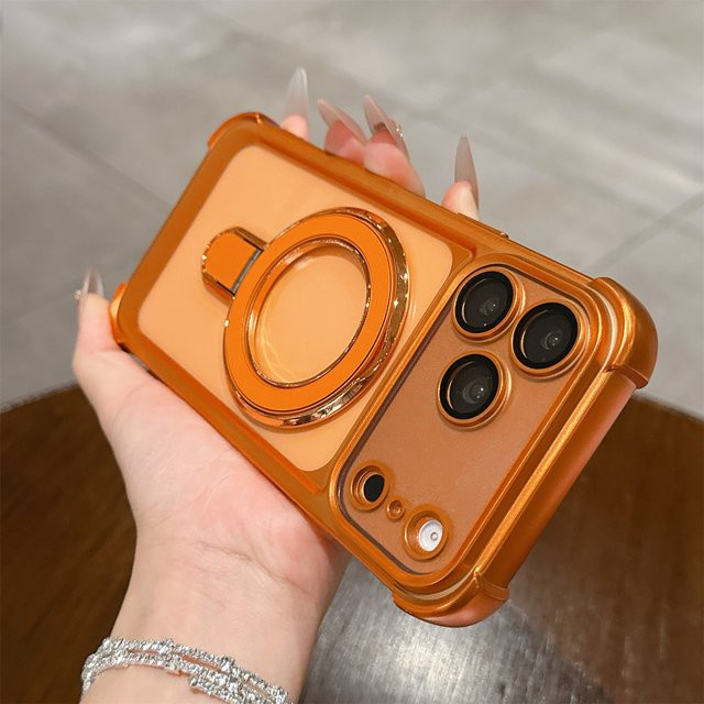 szHAIyu Magnetische Handyhülle mit Ständer für Apple iPhone 13 14 15 16 17 Pro Max Plus, Slim Acryl Hartschale kompatibel mit MagSafe, Orange oder Lila - Bild 1
